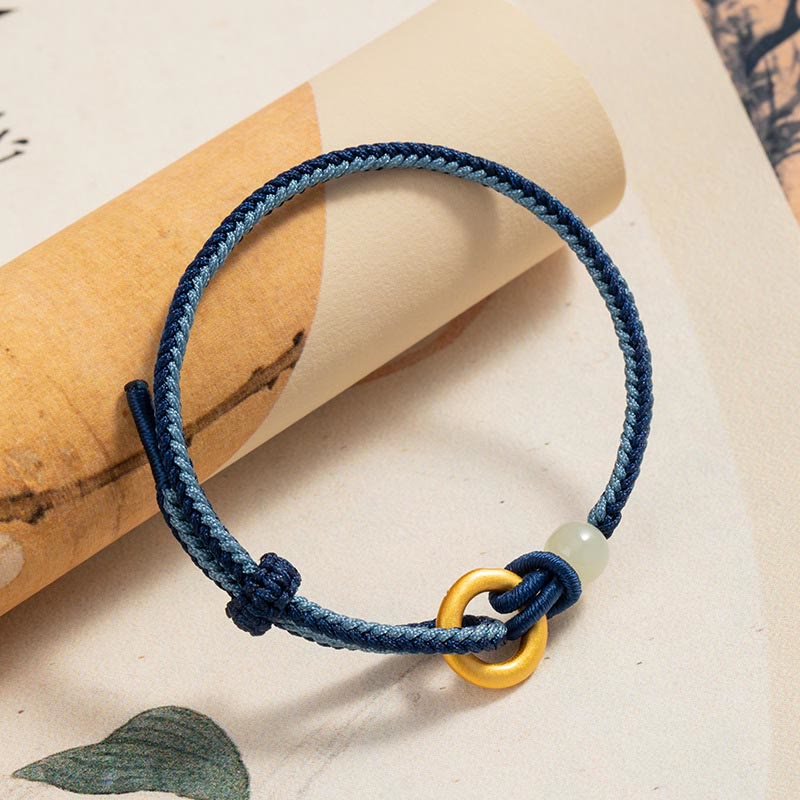 Buddha Stones999 スターリングシルバー ピースバックル 和田翡翠ロープ 幸運ブレスレット