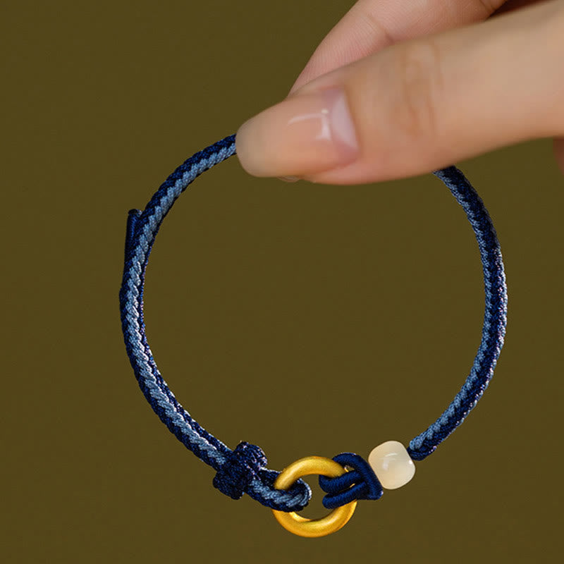 Buddha Stones999 スターリングシルバー ピースバックル 和田翡翠ロープ 幸運ブレスレット