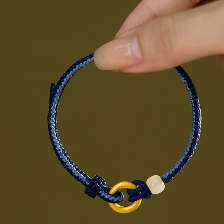 Buddha Stones999 スターリングシルバー ピースバックル 和田翡翠ロープ 幸運ブレスレット