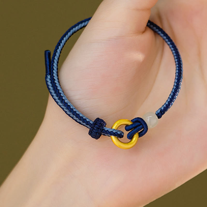 Buddha Stones999 スターリングシルバー ピースバックル 和田翡翠ロープ 幸運ブレスレット