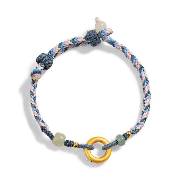 Buddha Stones999スターリングシルバー和田翡翠編み手ロープ幸運健康ブレスレット
