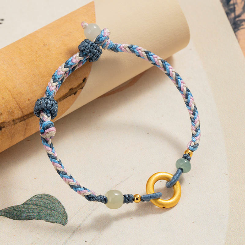Buddha Stones999スターリングシルバー和田翡翠編み手ロープ幸運健康ブレスレット