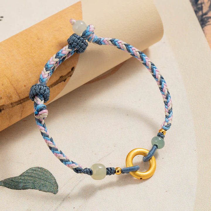 Buddha Stones999スターリングシルバー和田翡翠編み手ロープ幸運健康ブレスレット
