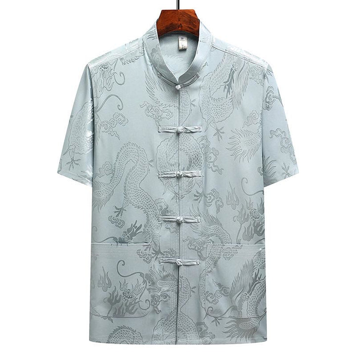 Buddha Stones龍柄唐装漢服伝統制服半袖トップスパンツ服装メンズセット - image 2