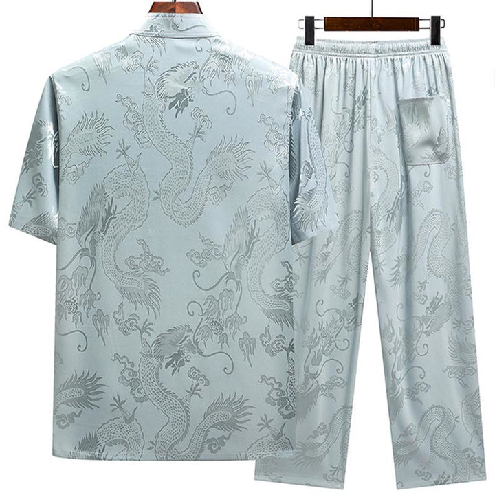 Buddha Stones龍柄唐装漢服伝統制服半袖トップスパンツ服装メンズセット - image 1
