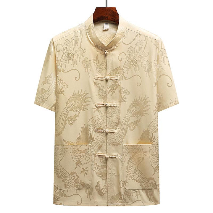 Buddha Stones龍柄唐装漢服伝統制服半袖トップスパンツ服装メンズセット - image 14