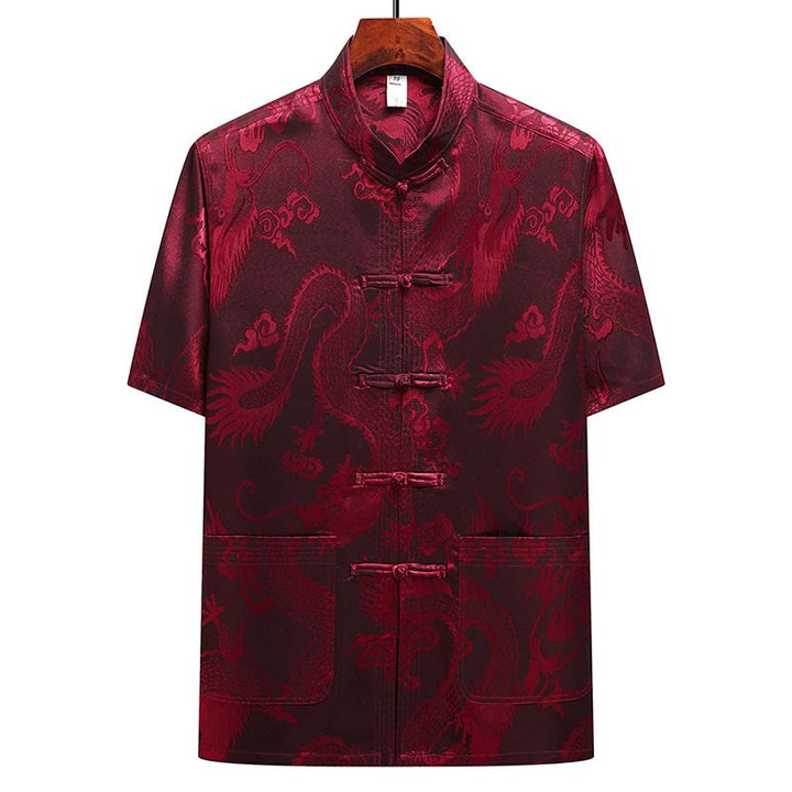 Buddha Stones龍柄唐装漢服伝統制服半袖トップスパンツ服装メンズセット - image 20