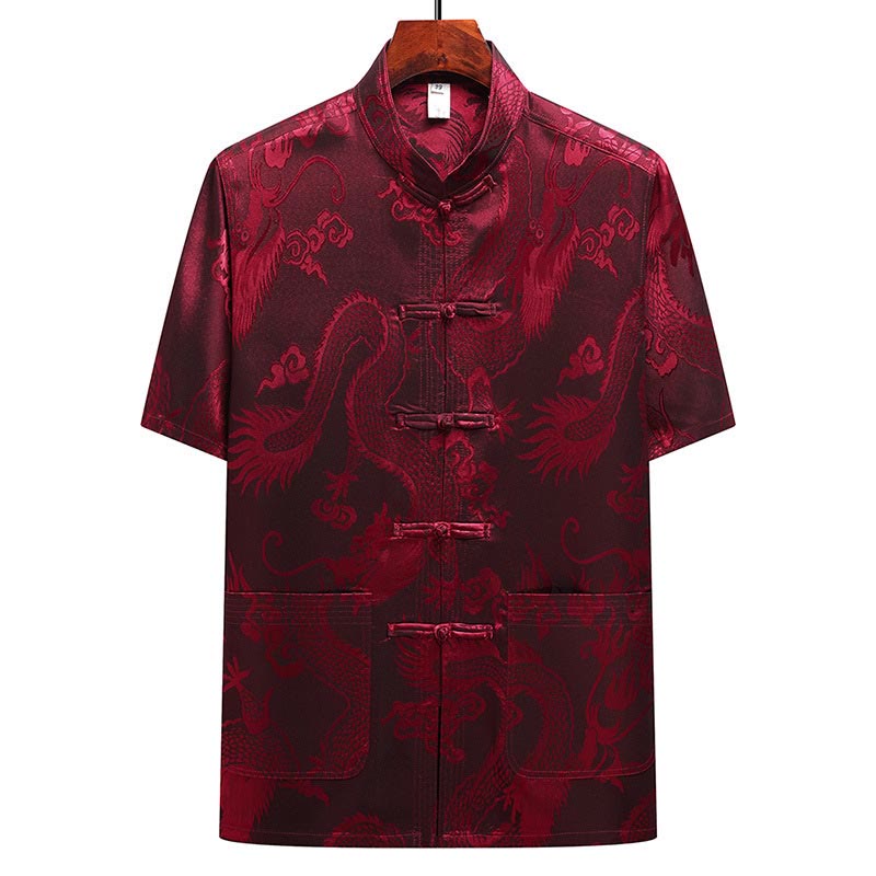 Buddha Stones龍柄唐装漢服伝統制服半袖トップスパンツ服装メンズセット - image 20
