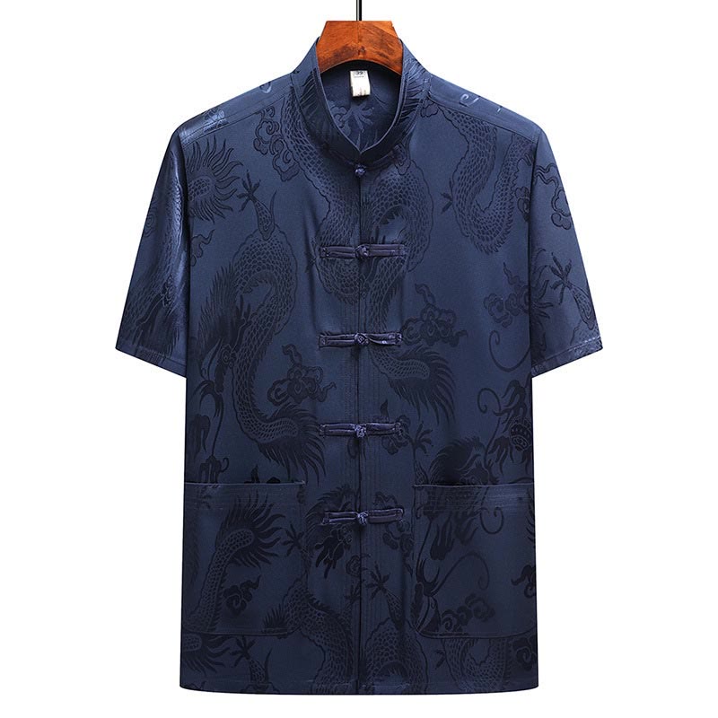 Buddha Stones龍柄唐装漢服伝統制服半袖トップスパンツ服装メンズセット - image 24
