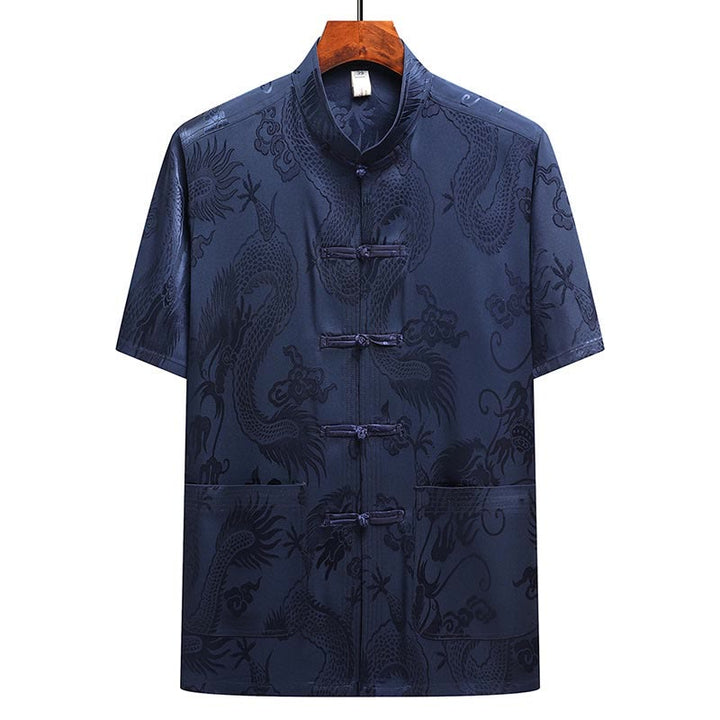 Buddha Stones龍柄唐装漢服伝統制服半袖トップスパンツ服装メンズセット - image 24