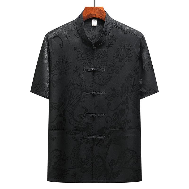 Buddha Stones龍柄唐装漢服伝統制服半袖トップスパンツ服装メンズセット - image 26