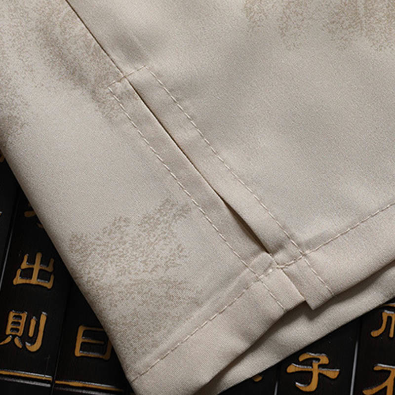 Buddha Stones、山、木​​々、唐装、漢服、伝統制服、半袖、トップス、パンツ、衣類、メンズセット - image 7