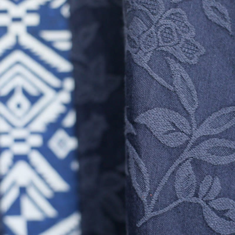 Buddha Stonesブルーフラワー 刺繍 ジャカード ミディドレス 七分袖 コットンドレス ポケット付き - image 12