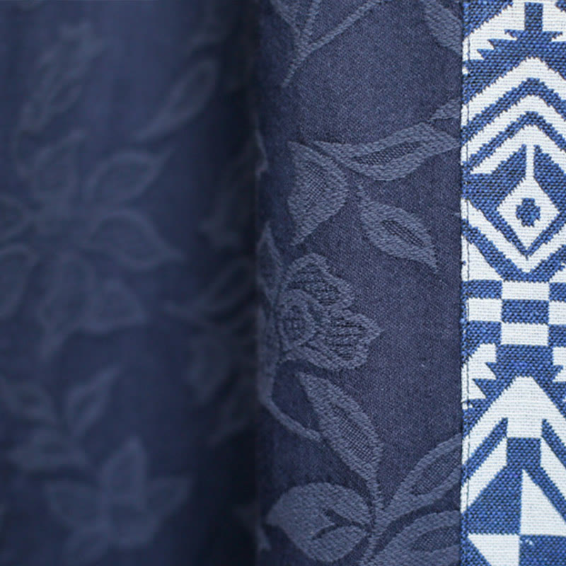 Buddha Stonesブルーフラワー 刺繍 ジャカード ミディドレス 七分袖 コットンドレス ポケット付き - image 10