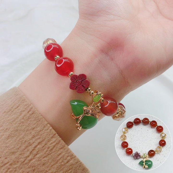 Buddha Stones天然赤瑪瑙 緑瑪瑙 ひょうたん 辰砂 花ビーズ 自信のブレスレット