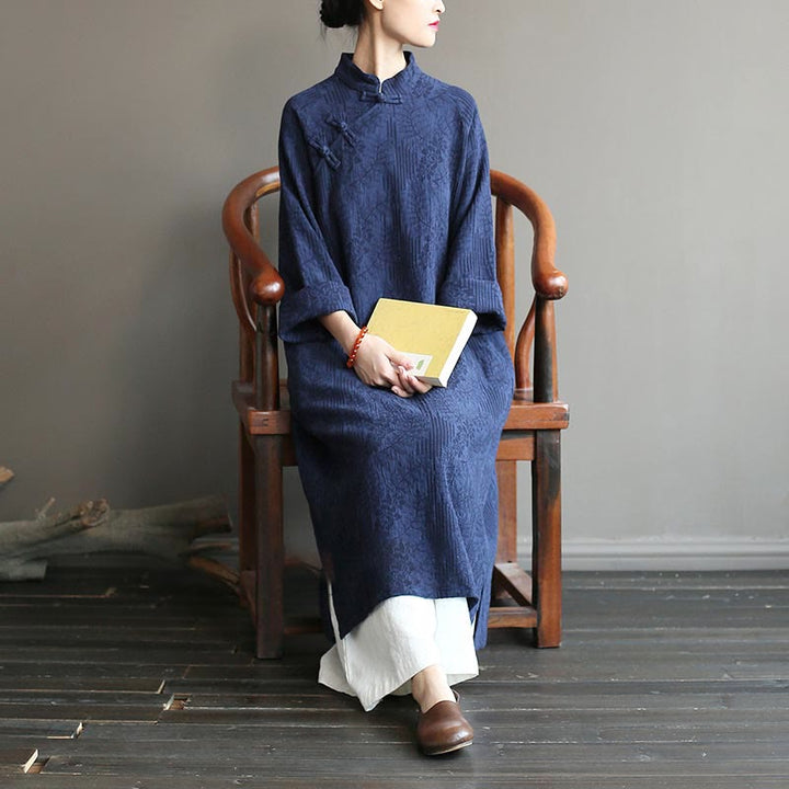 Buddha Stonesフラワージャカードミディドレス、長袖コットンリネンドレス、ワイドレッグパンツ（ポケット付き） - image 5