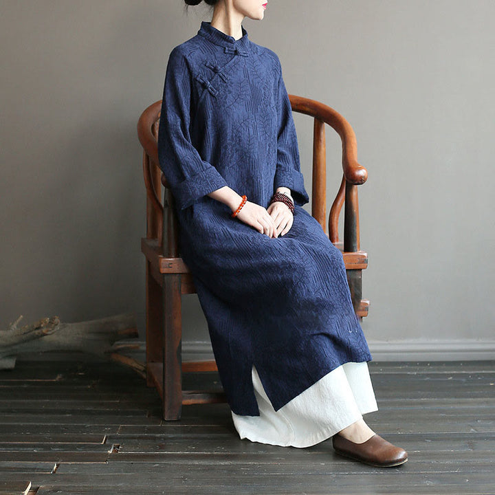 Buddha Stonesフラワージャカードミディドレス、長袖コットンリネンドレス、ワイドレッグパンツ（ポケット付き） - image 6