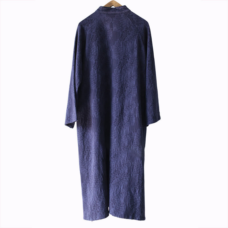 Buddha Stonesフラワージャカードミディドレス 長袖コットンリネンドレス ワイドレッグパンツ ポケット付き