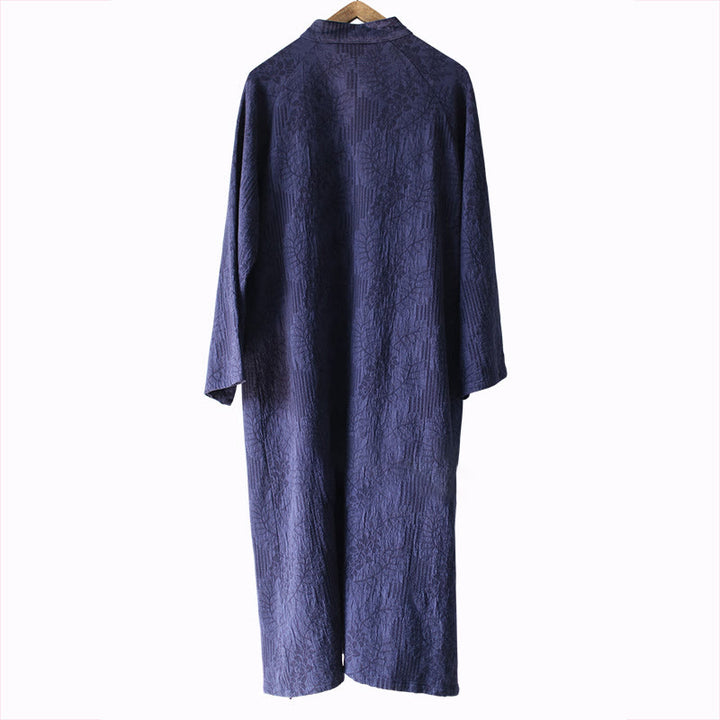 Buddha Stonesフラワージャカードミディドレス 長袖コットンリネンドレス ワイドレッグパンツ ポケット付き