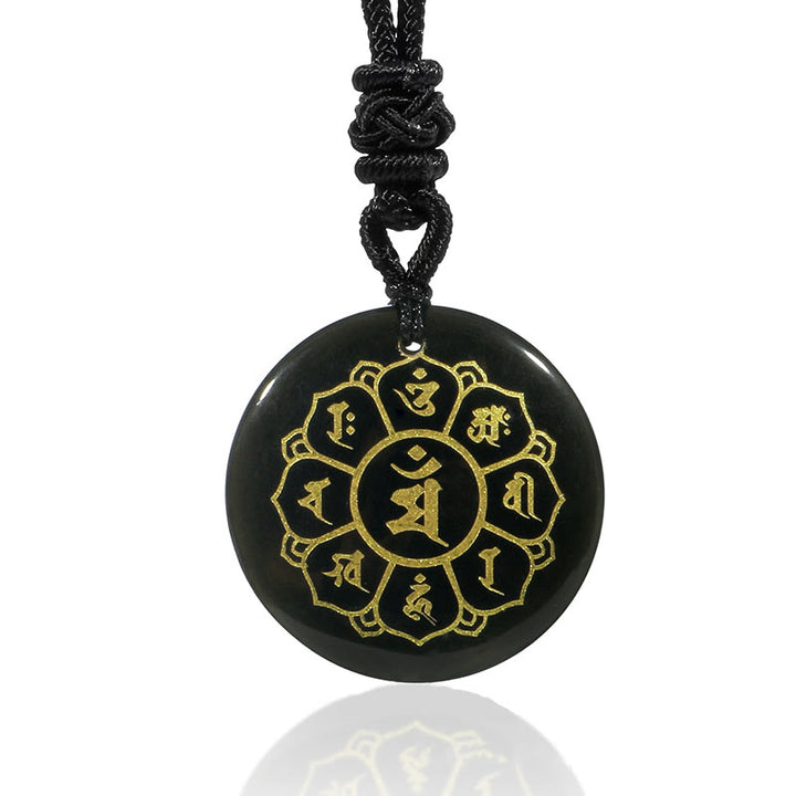 Buddha StonesOm Mani Padme Hum天然水晶各種 黒曜石 強さのネックレスペンダント