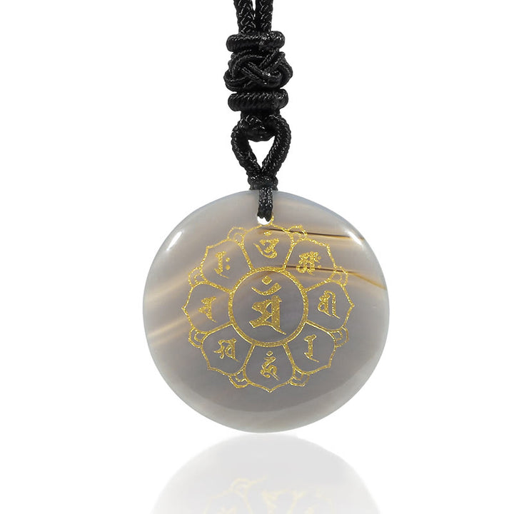 Buddha StonesOm Mani Padme Hum天然水晶各種 黒曜石 強さのネックレスペンダント