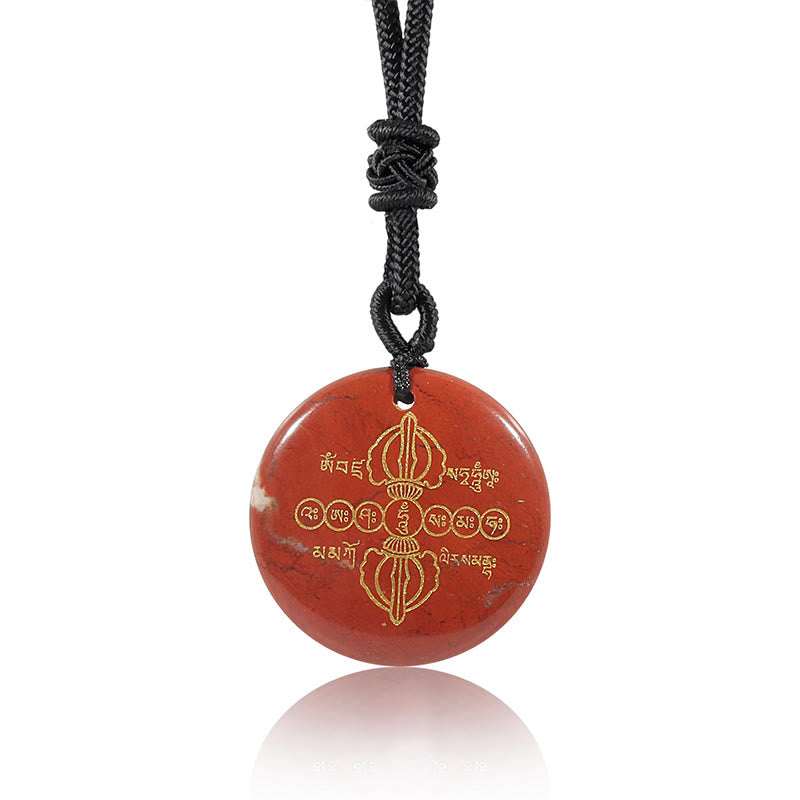 Buddha Stonesヴァジュラドルジェ サンスクリットパターン 天然各種クリスタル ブラックオブシディアン 成就ネックレスペンダント