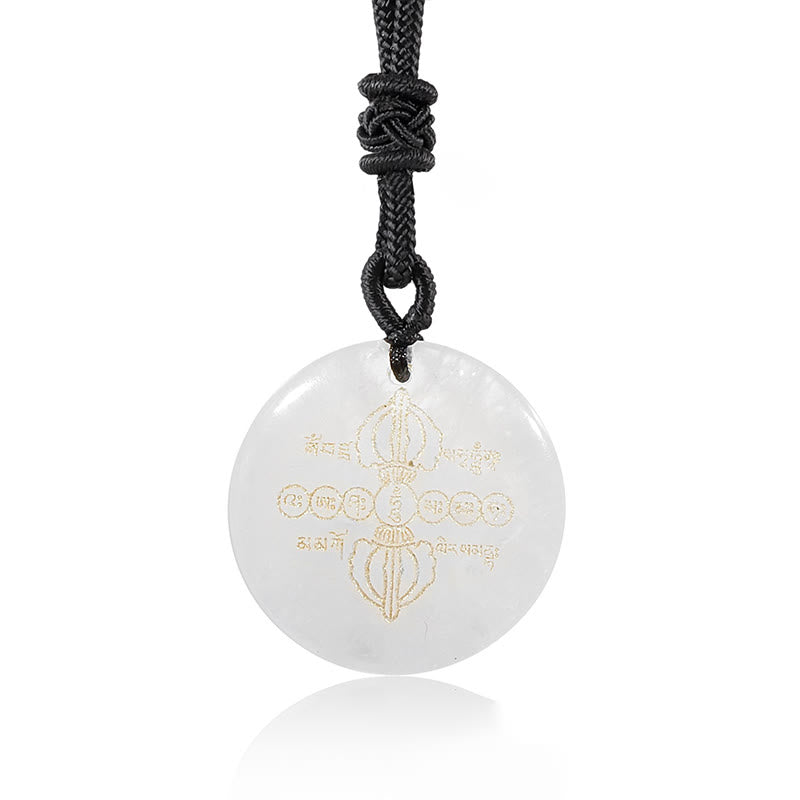 Buddha Stonesヴァジュラドルジェ サンスクリットパターン 天然各種クリスタル ブラックオブシディアン 成就ネックレスペンダント