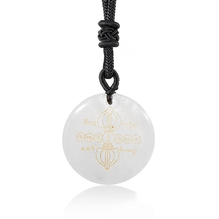 Buddha Stonesヴァジュラドルジェ サンスクリットパターン 天然各種クリスタル ブラックオブシディアン 成就ネックレスペンダント
