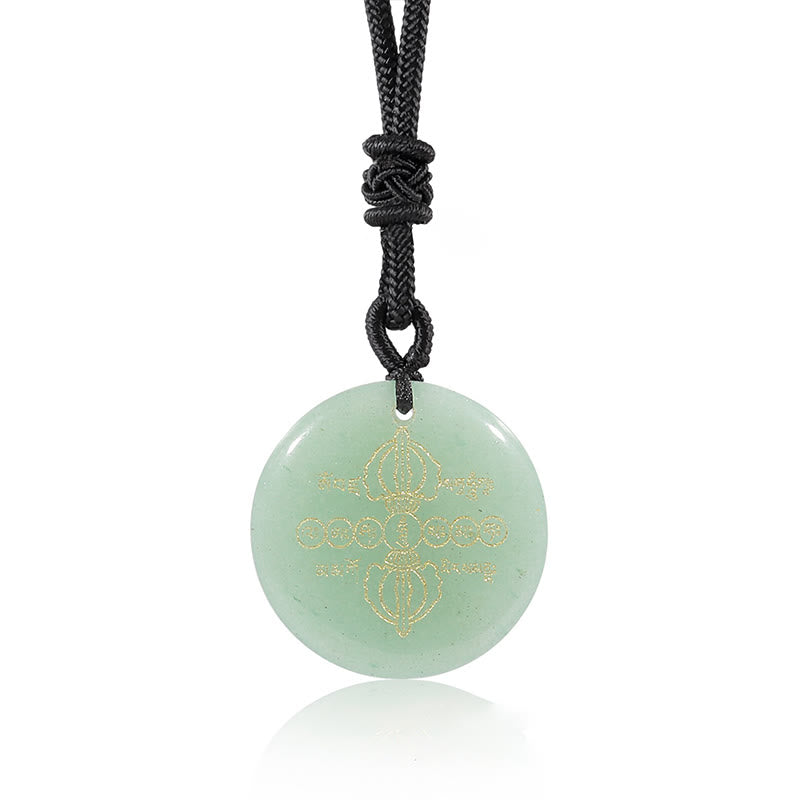 Buddha Stonesヴァジュラドルジェ サンスクリットパターン 天然各種クリスタル ブラックオブシディアン 成就ネックレスペンダント