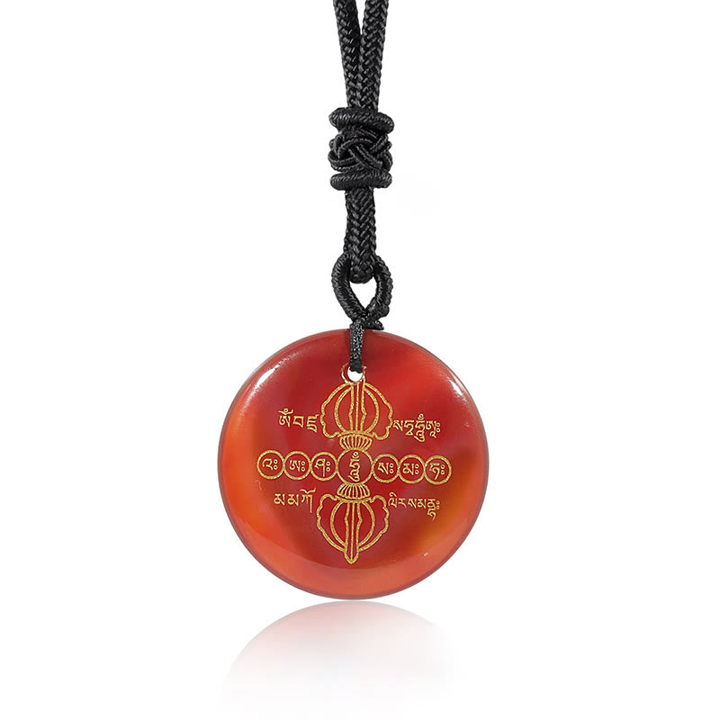 Buddha Stonesヴァジュラドルジェ サンスクリットパターン 天然各種クリスタル ブラックオブシディアン 成就ネックレスペンダント