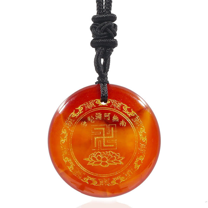 Buddha Stones卍 蓮華模様 天然水晶 黒曜石 浄化 ネックレス ペンダント
