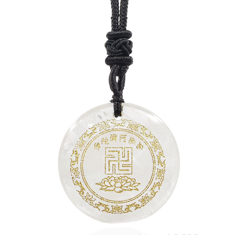 Buddha Stones卍 蓮華模様 天然水晶 黒曜石 浄化 ネックレス ペンダント