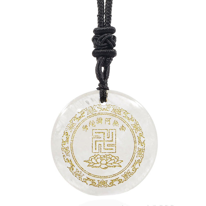 Buddha Stones卍 蓮華模様 天然水晶 黒曜石 浄化 ネックレス ペンダント