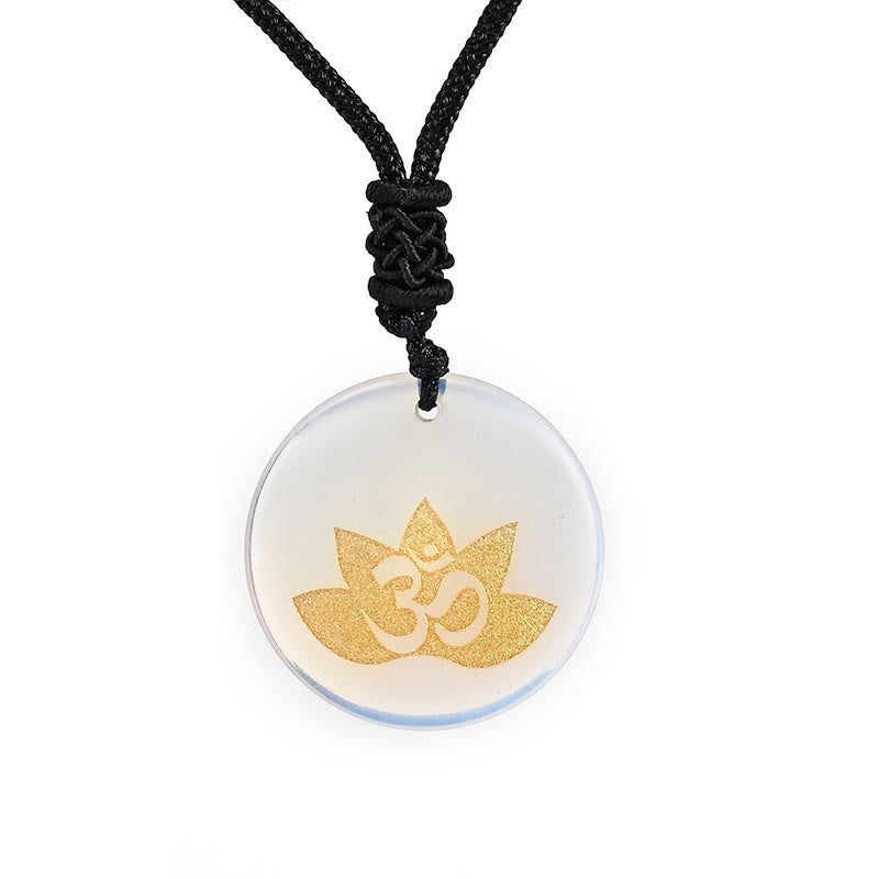 Buddha StonesOM 蓮のシンボル 各種クリスタル アメジスト タイガーアイ ヒーリングネックレス ペンダント