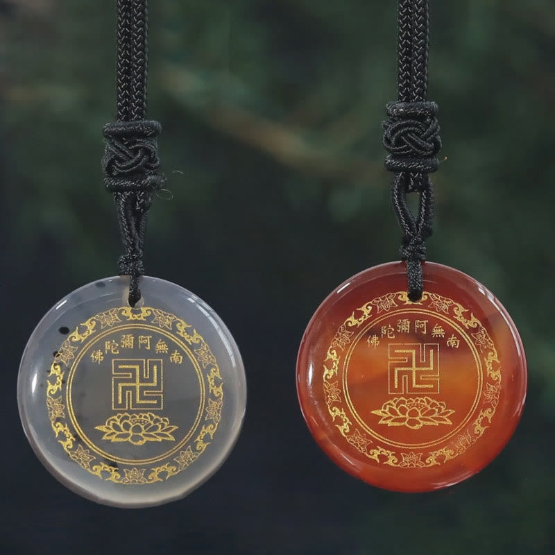 Buddha Stones卍 蓮華模様 天然水晶 黒曜石 浄化 ネックレス ペンダント