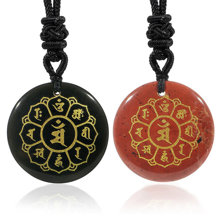 Buddha StonesOm Mani Padme Hum天然水晶各種 黒曜石 強さのネックレスペンダント