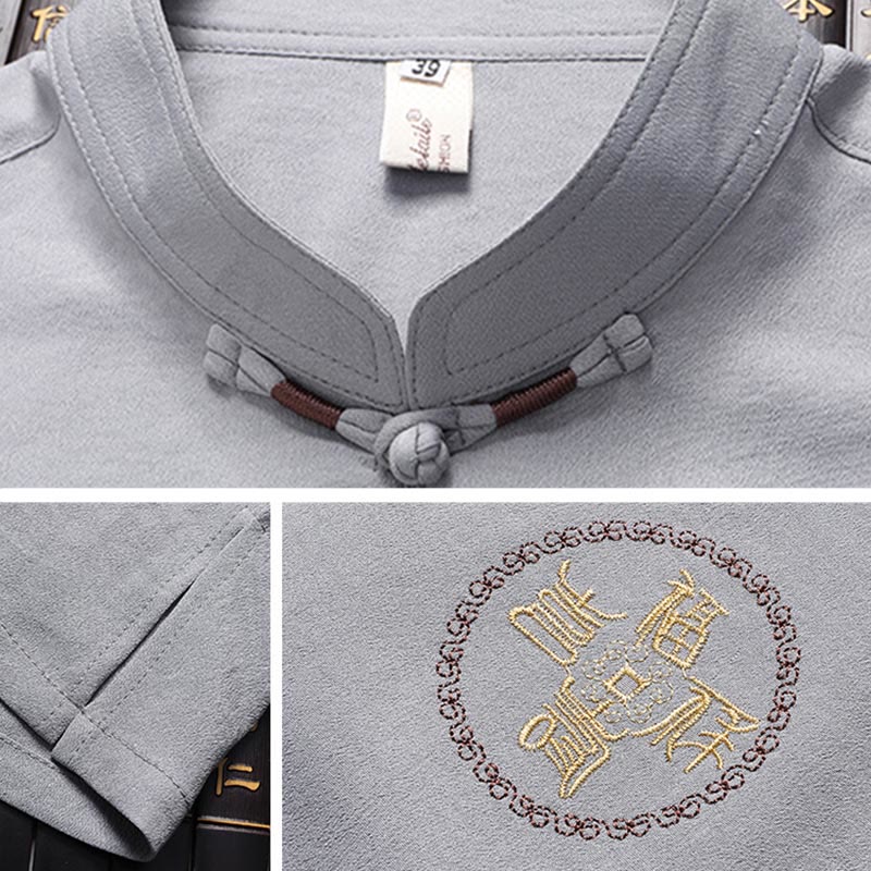 Buddha Stonesフーキャラクター唐装漢服伝統制服半袖トップスパンツ衣類メンズセット - image 8