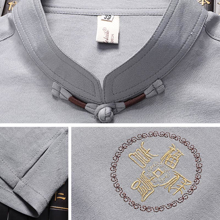 Buddha Stonesフーキャラクター唐装漢服伝統制服半袖トップスパンツ衣類メンズセット - image 8