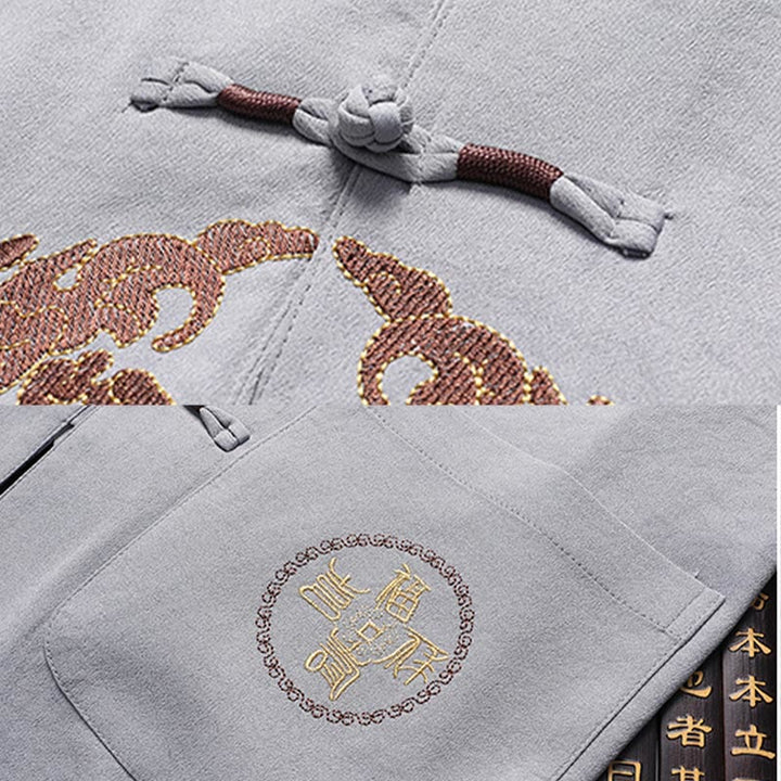 Buddha Stonesフーキャラクター唐装漢服伝統制服半袖トップスパンツ衣類メンズセット - image 12