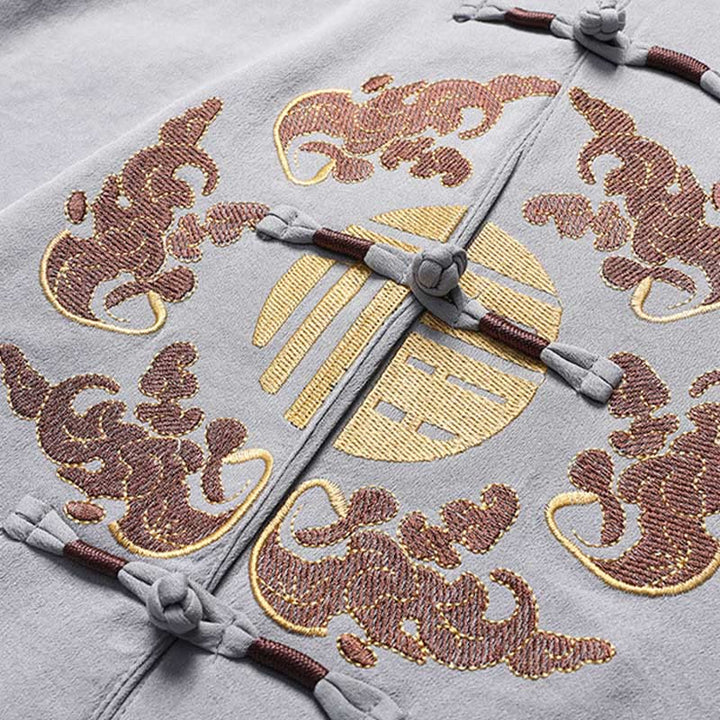 Buddha Stonesフーキャラクター唐装漢服伝統制服半袖トップスパンツ衣類メンズセット - image 9