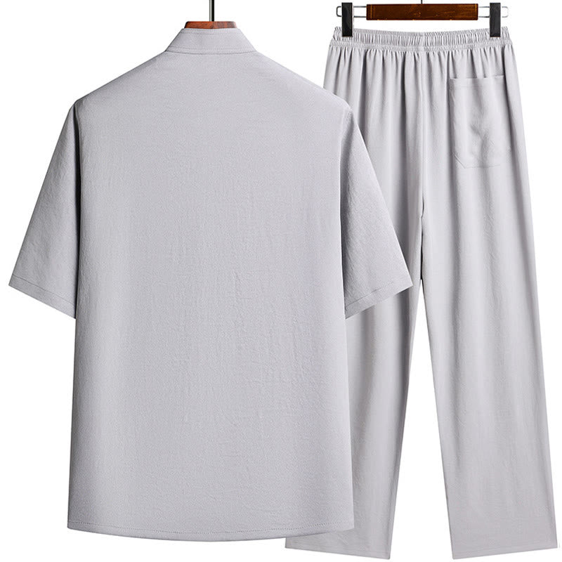 Buddha Stonesフーキャラクター唐装漢服伝統制服半袖トップスパンツ衣類メンズセット - image 5