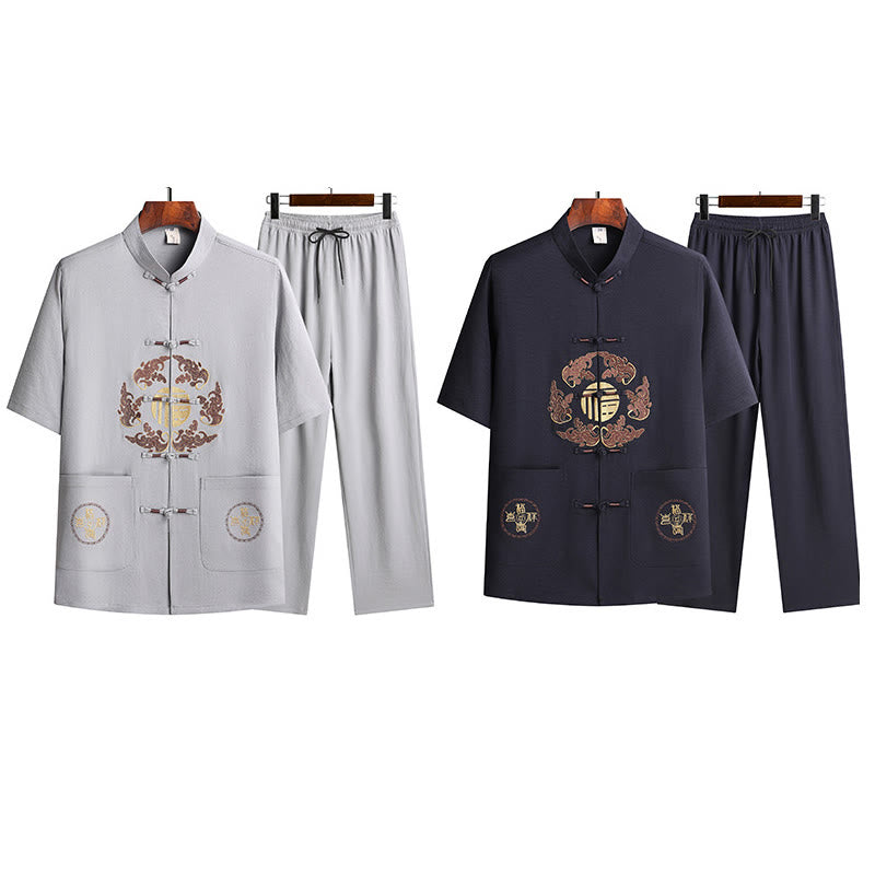 Buddha Stonesフーキャラクター唐装漢服伝統制服半袖トップスパンツ衣類メンズセット - image 30