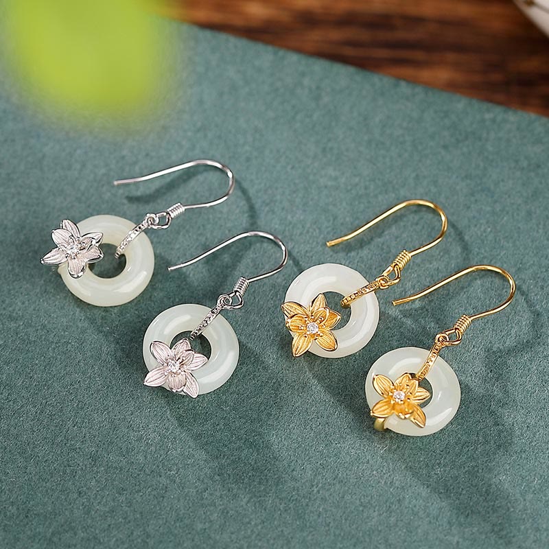 Buddha Stones925 スターリングシルバー 和田翡翠 平和バックル 蘭 繁栄のイヤリング
