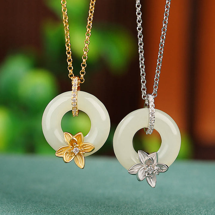 Buddha Stones925 スターリングシルバー 和田翡翠 平和バックル フラワー 幸運 ネックレス ペンダント