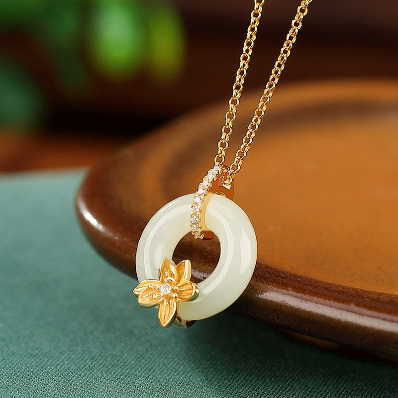 Buddha Stones925 スターリングシルバー 和田翡翠 平和バックル フラワー 幸運 ネックレス ペンダント