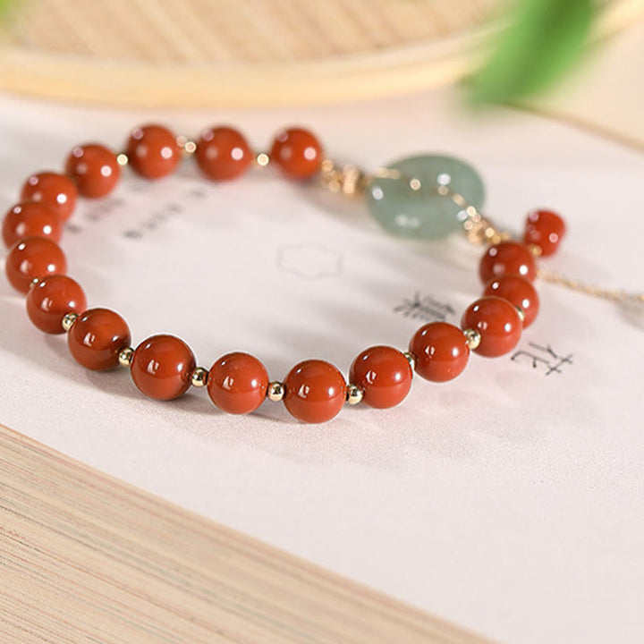 Buddha Stones14Kゴールドフィルド 翡翠 赤瑪瑙 平和バックル 銅貨 ひょうたん 自信のブレスレット