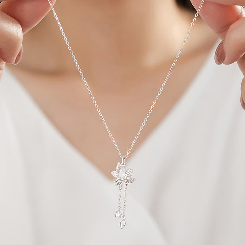 Buddha Stones925スターリングシルバー ロータスジルコン 悟りのネックレスペンダント