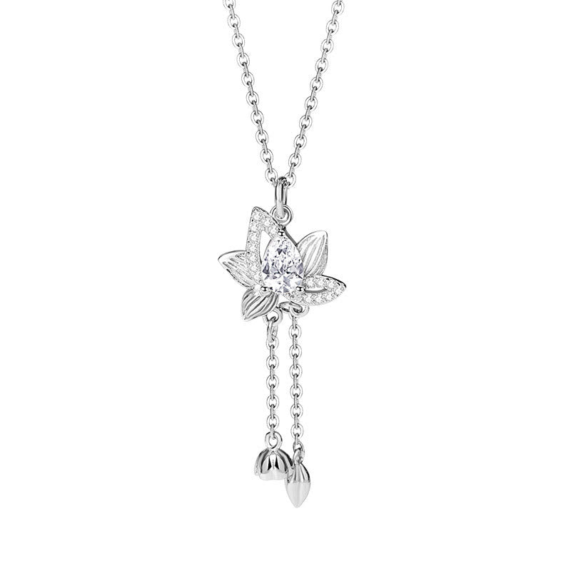 Buddha Stones925スターリングシルバー ロータスジルコン 悟りのネックレスペンダント