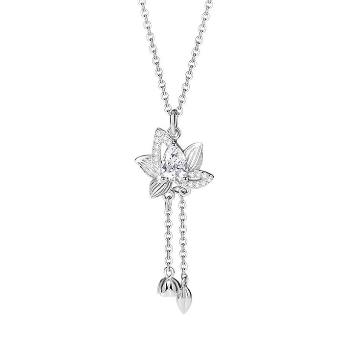 Buddha Stones925スターリングシルバー ロータスジルコン 悟りのネックレスペンダント