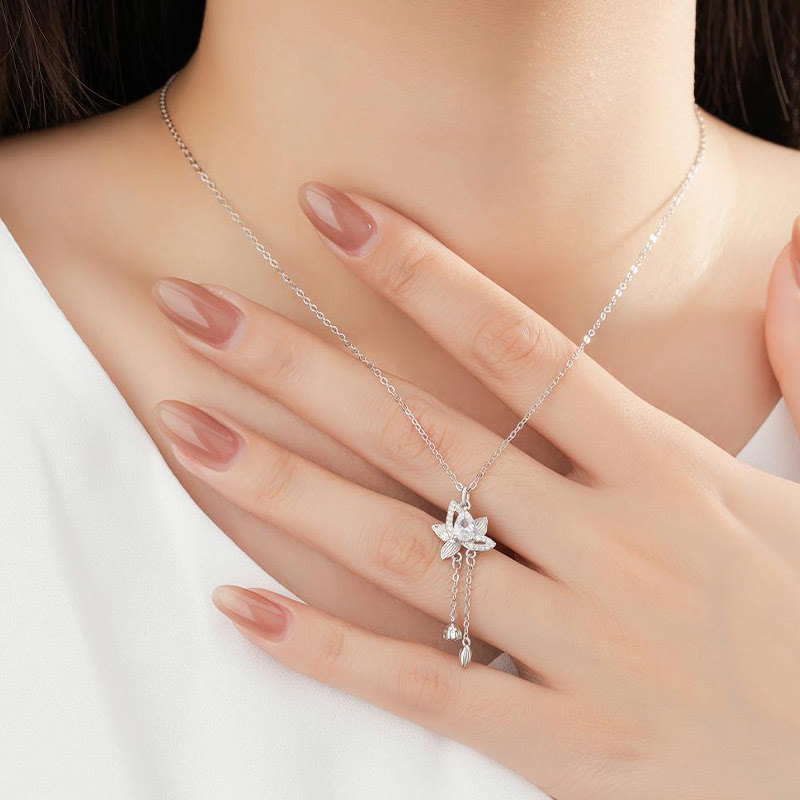 Buddha Stones925スターリングシルバー ロータスジルコン 悟りのネックレスペンダント